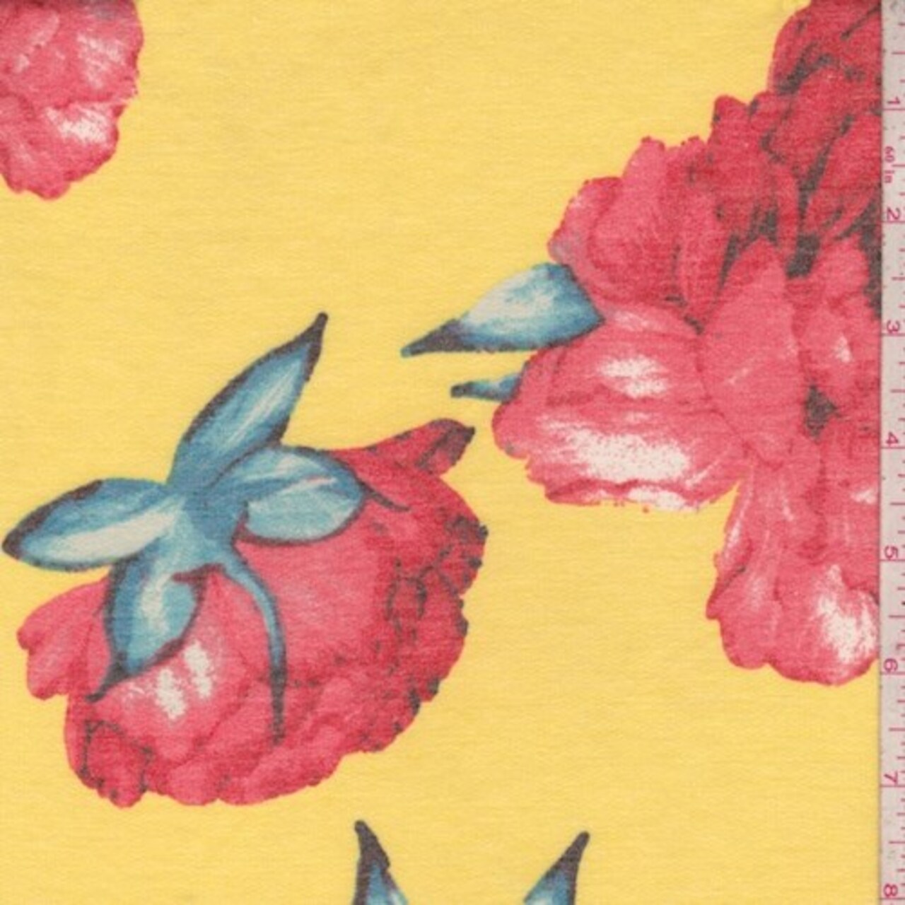 Yellow/Coral Peony Double Brushed French Terry Knit Fabric By the Yard